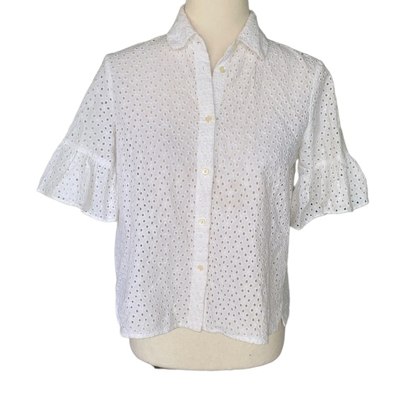 Madewell White Eyelet Lace Bell Sleeve Top Blouse - XS - Picture 3 of 14